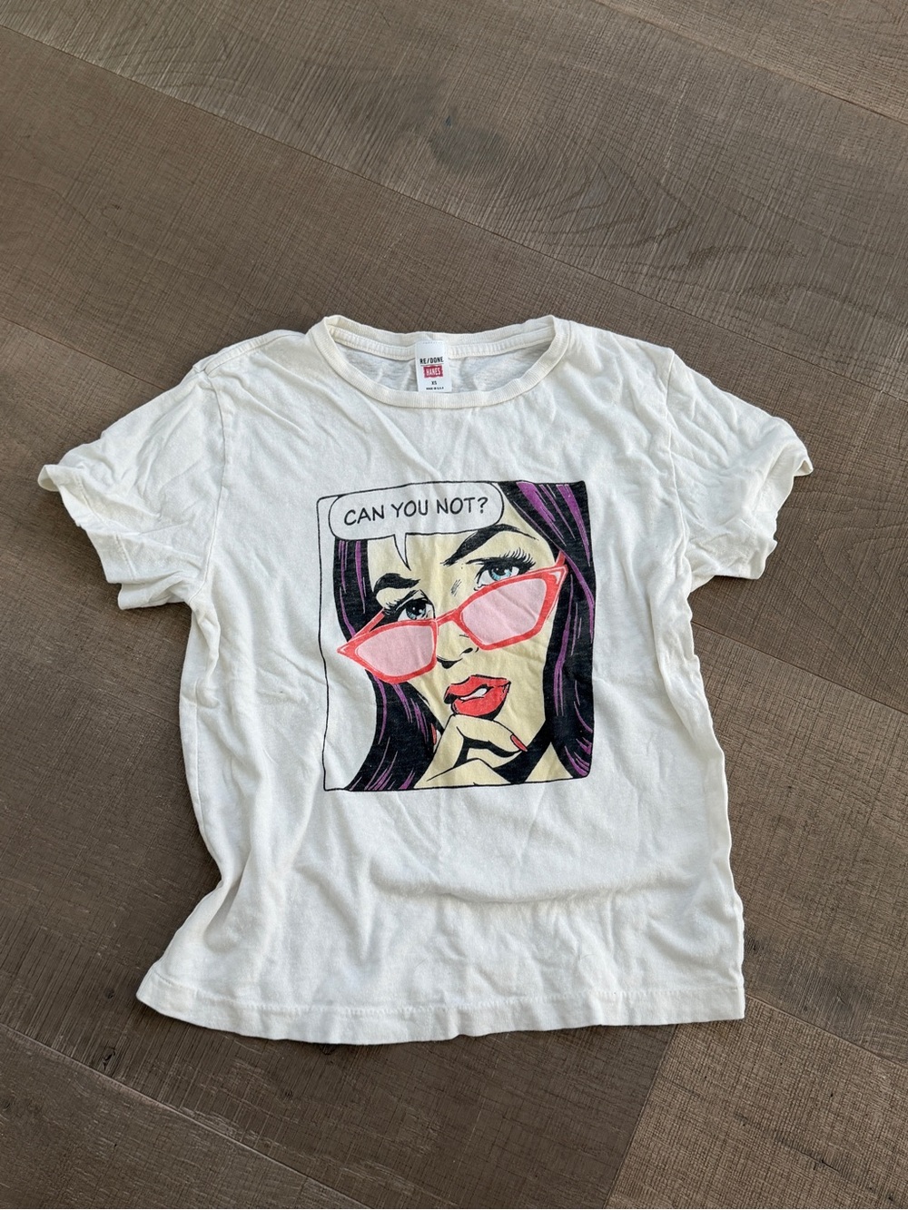 Re/Done White Pop Art Tee with Pink Sunglasses